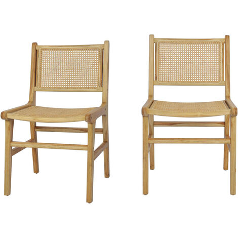 Drawer – Lot de 2 chaises en teck massif et cannage – Hauteur 88 cm – Largeur 51 cm – Style bohème pour salle à manger ou entrée (1/5)