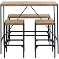 Ensemble table de bar pour 4 personnes en bois et métal H105cm - Bois clair - Skal