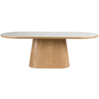 Table à manger 8 personnes ovale en pierre et bois - Bois clair - Almira