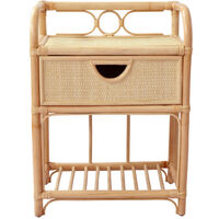 Drawer – Table de chevet en rotin tressé artisanal – Style rétro bohème – 2 étagères et 1 tiroir – Hauteur 51 cm pour rangement pratique