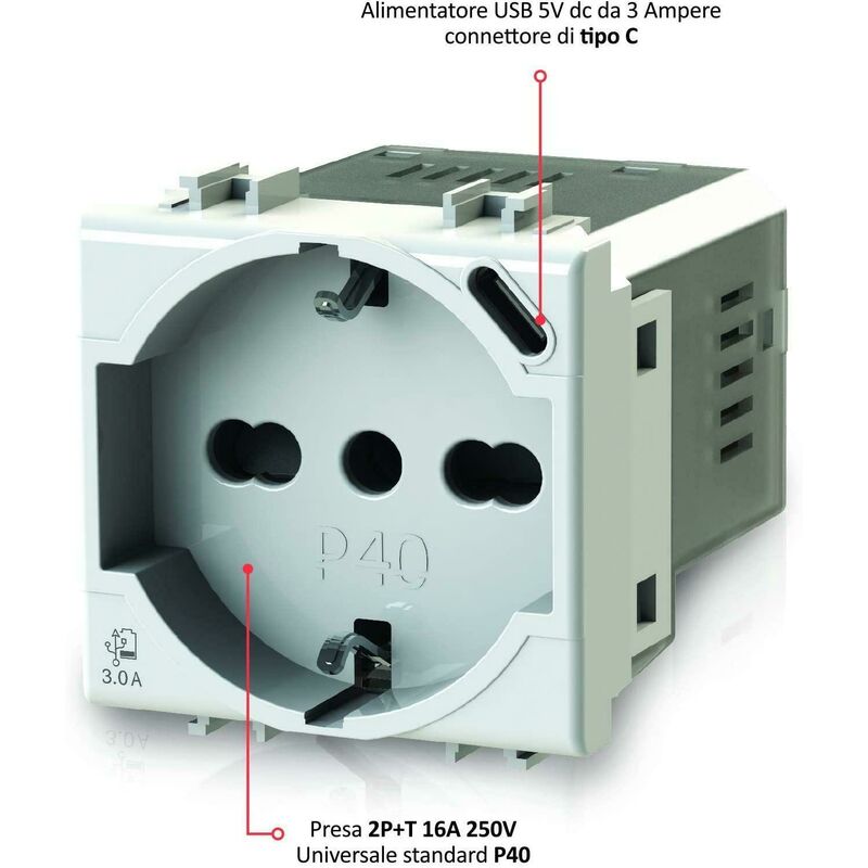 4Box USB Einbausteckdose P503 – Kompatibel Mit Bticino LivingLight, 5 Steckdosen + USB, Unterputz