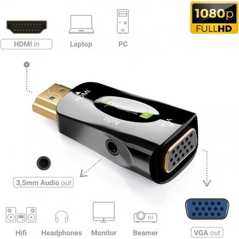 Mini adattatore da hdmi a vga con audio black hdmi