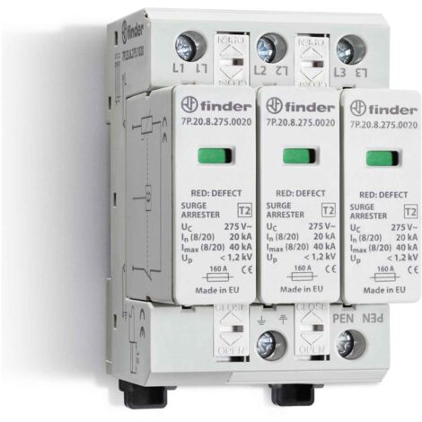 Finder – Scaricatore di sovratensione SPD tipo 2 per sistemi fotovoltaici – 3 varistori – Protezione fino a 1020 V DC – Moduli sostituibili (1/4)