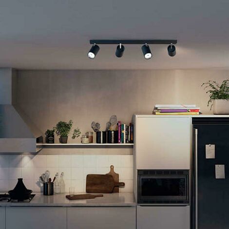 Philips consumer lighting kosipo faretto 4 luci nero in metallo attacco gu10 orientabile 52059430pn