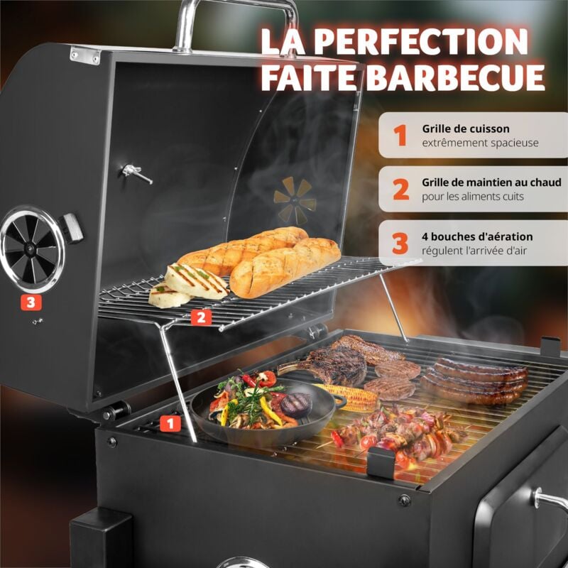 barbecue-3-en-1-avec-fumoir-rôtissoire-et-grill-noir – Purline Francia