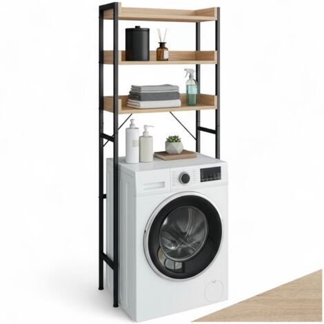Étagère de salle bain avec 3 étagères Style industriel Bois clair