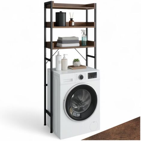 Étagère de salle bain avec 3 étages Style industriel Bois foncé