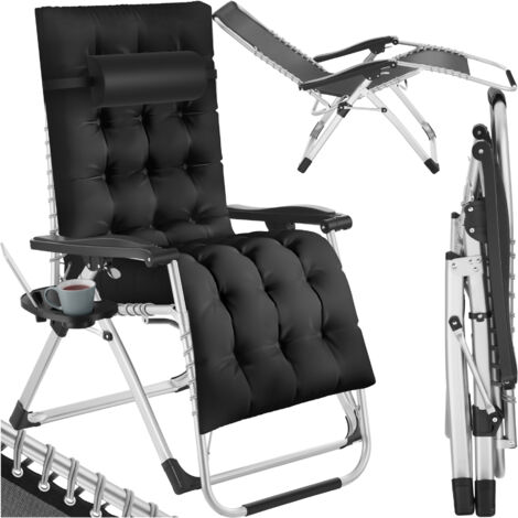 Tectake – Transat pliable réglable en continu 84 x 168 x 82,5 cm – Structure en acier laqué époxy – Rembourrage épais et amovible – Tablette intégrée
