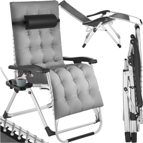 Chaise longue, textilène respirant, coussins, gris clair 84x168x82cm