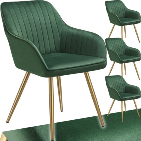 Lot 4 chaises de salle à manger aspect velours matelassé vert/or (1/5)