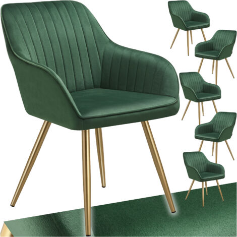 Lot 6 chaises de salle à manger aspect velours matelassé vert/or (1/5)