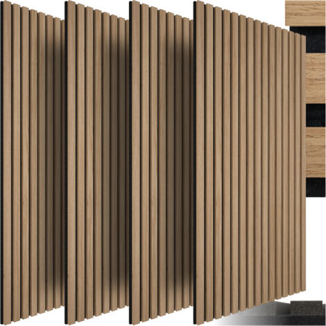 Tectake – Lot de 4 panneaux acoustiques 60 x 120 cm – MDF et placage bois véritable – Absorption acoustique pour bureaux et salons - BOIS 60 X