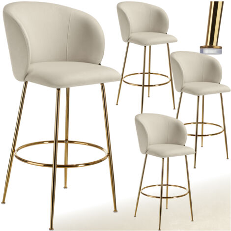 Tectake – Lot de 4 tabourets de bar rembourrés – Dossier incurvé – Revêtement velours doré – Hauteur d'assise 76 cm – Capacité 120 kg