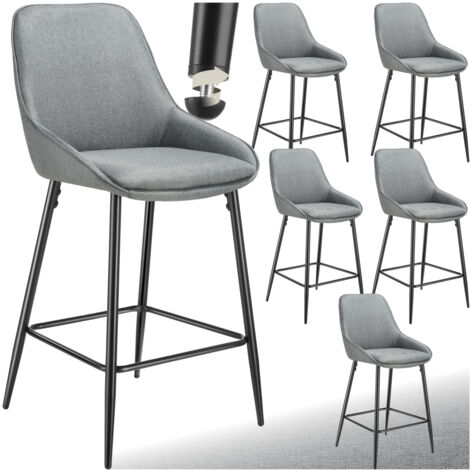 Lot 6 chaises de bar dossier en tissu et repose-pieds gris/noir (1/5)