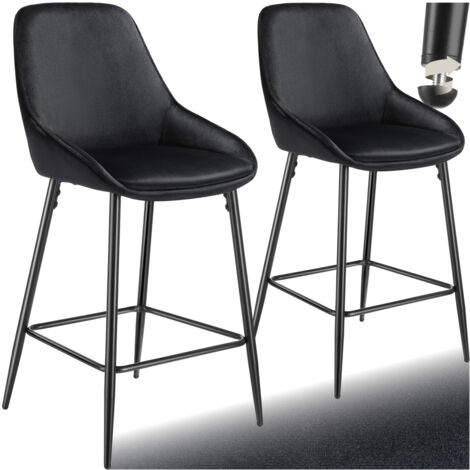 Lot 2 chaises de bar dossier aspect velours et repose-pieds noir (1/5)