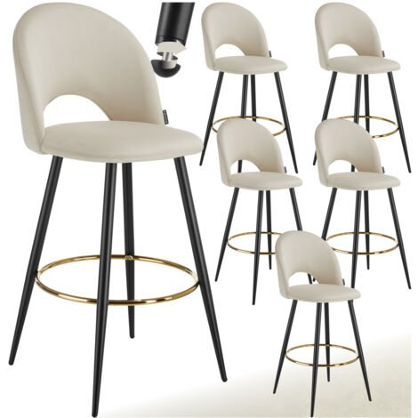 Lot 6 chaises de bar aspect velours rembourré crème et noir (1/5)