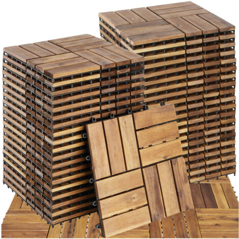 Tectake – Ensemble de 40 dalles terrasse en bois d'acacia 31 x 31 cm – Système clipsable – Résistant aux intempéries – Drainage efficace