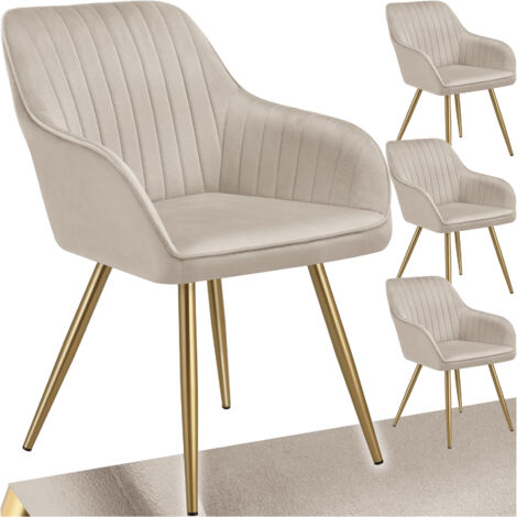 Lot 4 chaises de salle à manger aspect velours matelassé taupe/or (1/5)