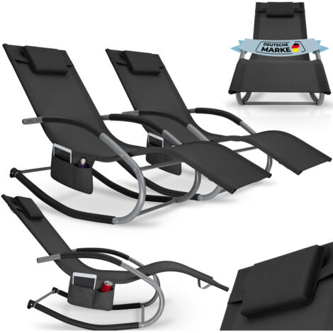 Lot 2 chaises longues de jardin ergonomique avec balancement noir (1/5)