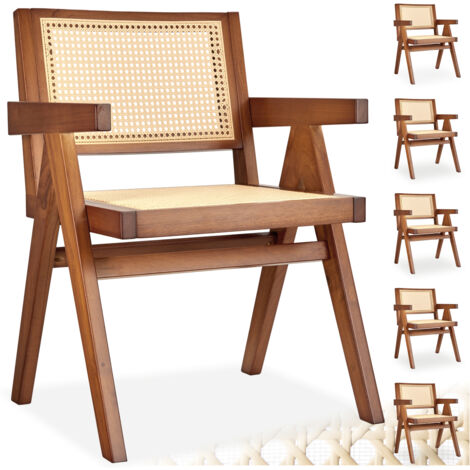 Lot 6 chaises de salle à manger cannage viennois boho chêne foncé (1/5)
