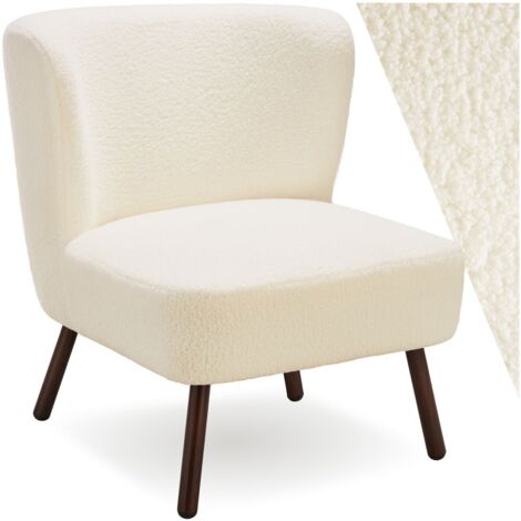 Fauteuil cocktail rembourré avec revêtement bouclé blanc cassé (1/5)