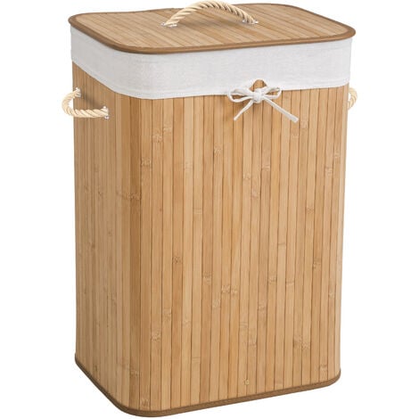 Panier à linge bambou rectangulaire - corbeille linge, bac a sac 72 L