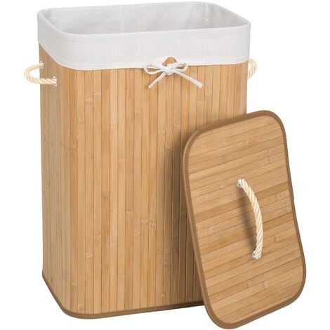 Panier à linge bambou rectangulaire - corbeille linge, bac a sac 72 L