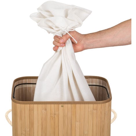 Panier à linge bambou rectangulaire - corbeille linge, bac a sac 72 L