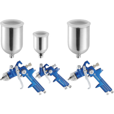 3 Pistolets à peinture HVLP (buse de 0,8/1,3/1,7mm) avec accessoires y compris chiffons en microfibres -