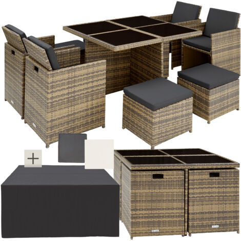 Salon de jardin résine tressée aluminium housse marron naturel