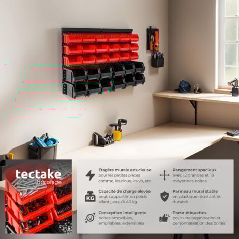 Etagère murale avec 30 bacs de rangement -