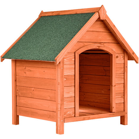 Niche pour chien en bois lasuré avec toit pointu ouvrant marron