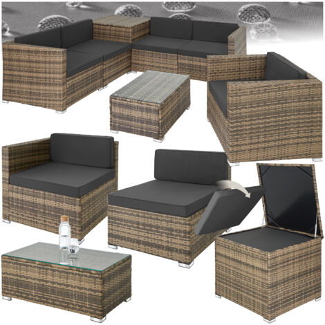 Tectake – Canapé de jardin Lounge rotin 5 places – Structure en acier – Résine tressée – Coussins épais pour confort – Modularité canapé d'angle