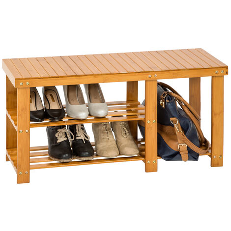 Armoire à Chaussures En Bambou 5 étagères - 96x33x90 Cm, Capacité 100 Kg - Pour Entrée, Couloir, Salon