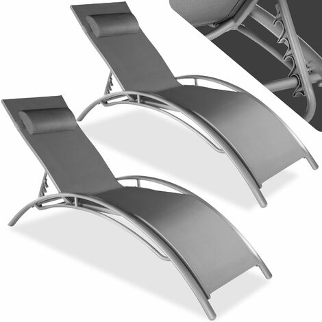 Lot de 2 transats en aluminium réglable coussin polyester gris
