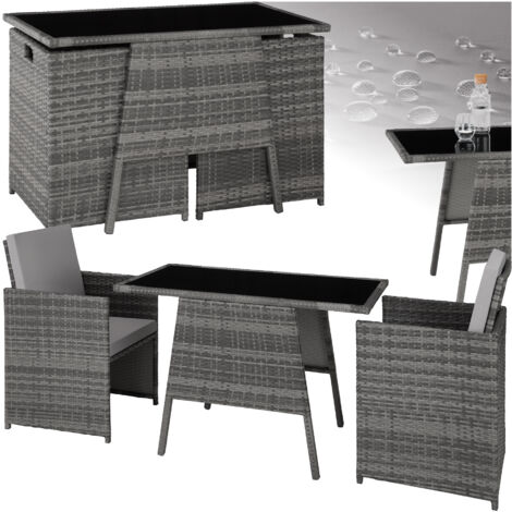 Salon de jardin pour 2 pers. polyéthylène acier anti-UV pliable gris