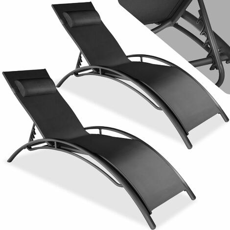 Lot de 2 transats en aluminium réglable coussin polyester noir