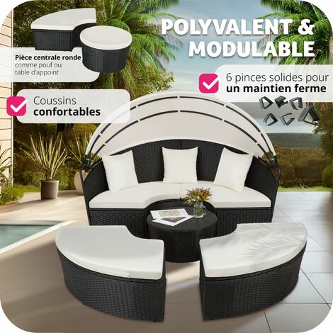 Bain de soleil rond modulable ZANZIBAR - chaise longue, transat bain de