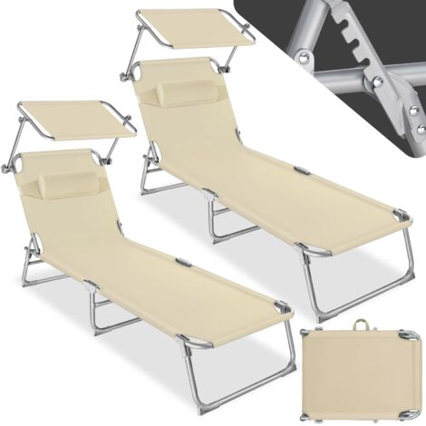 Lot de 2 transats pliables acier 4 positions coussin polyester beige