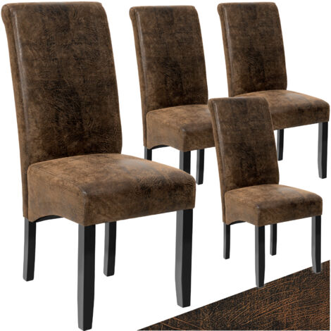 Ensemble 4 chaises de salle à manger cuir synthétique marron antique