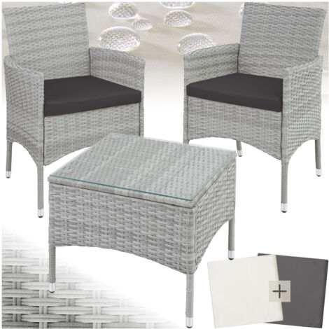 Tectake – Salon de jardin 2 places en résine tressée – Coussins hydrofuges – Housses interchangeables beige et gris – Structure acier durable