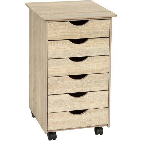 Tectake – Caisson de bureau à roulettes en MDF 65x36x40cm – 6 tiroirs faciles à ouvrir – Plateau aux bords arrondis – Facile à nettoyer