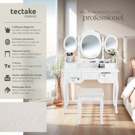Coiffeuse avec 3 miroirs 7 tiroirs -