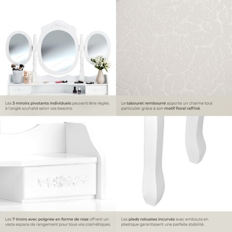 Coiffeuse avec 3 miroirs 7 tiroirs -
