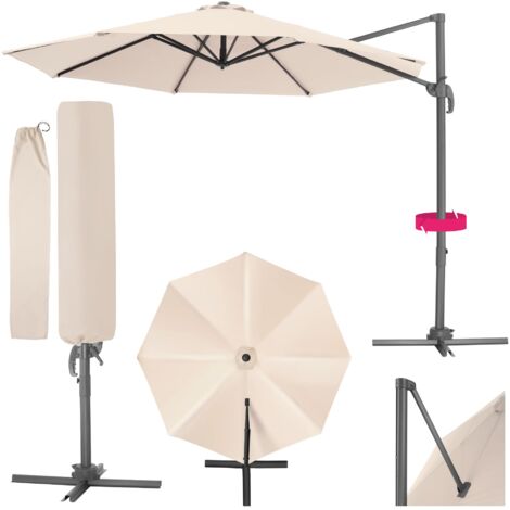 Parasol de jardin inclinable pied aluminium Ø 300cm avec housse beige (1/10)