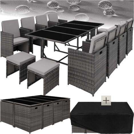 Tectake – Ensemble table et chaise de jardin 8 à 10 personnes – Housse de protection incluse – Structure en acier anti-corrosion – Coussins hydrofuges