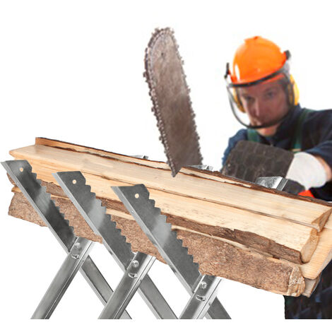 Chevalet de sciage pliant 3 tréteaux - chavalet à bûches, chevalet tronçonnage pliable