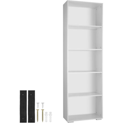Tectake – Bibliothèque moderne 60 x 30 x 190 cm – Panneau MDF mélaminé – Capacité de charge 50 kg – Compartiments 57 x 30 x 36 cm