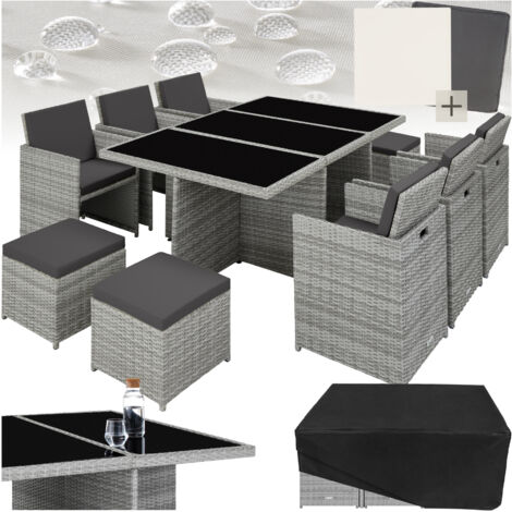 Tectake – Salon de jardin 10 places – Housse de protection incluse – 2 sets de housses hydrofuges – Aluminium résistant à la rouille