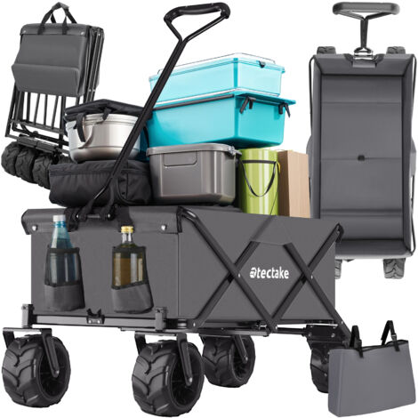 Tectake – Chariot de jardin pliable 80 kg – Roues extra larges pour terrains sablonneux – Acier revêtu et polyester – Dimensions 114x51x48,5 cm